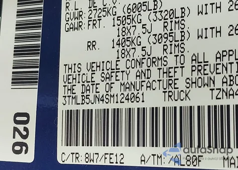 2025 Toyota Tacoma Trd Sport 4Wd z USA, uszkodzony, nr VIN 3TMLB5JN4SM124061